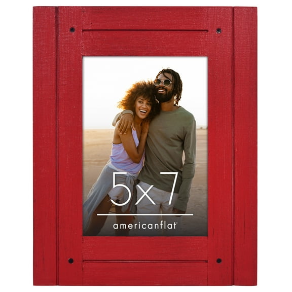 Americanflat 5x7 Picture Frame Polished Crystal Clear Glass Hampton Collection Distressed Frames Wall - Red