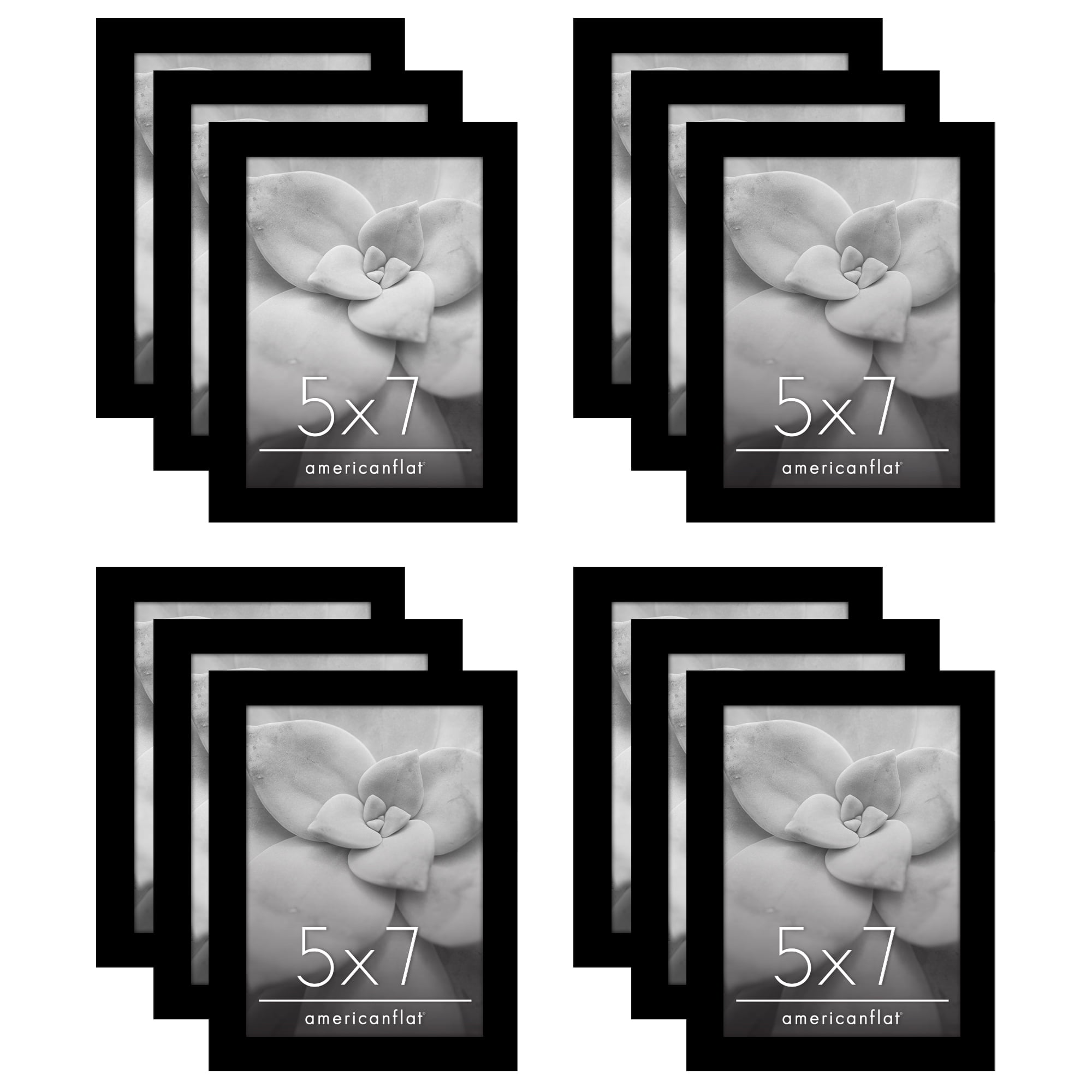 Americanflat 5x7 Picture Frame with Polished Plexiglass 12 Pack Signature Collection Frames Photo - Black