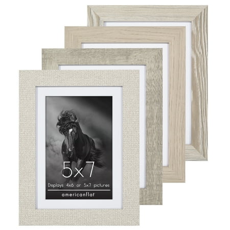 Americanflat 5x7 Picture Frame with 4x6 Mat 4 Pack - Rustic Picture Frames Shatter Resistant Glass and Easel