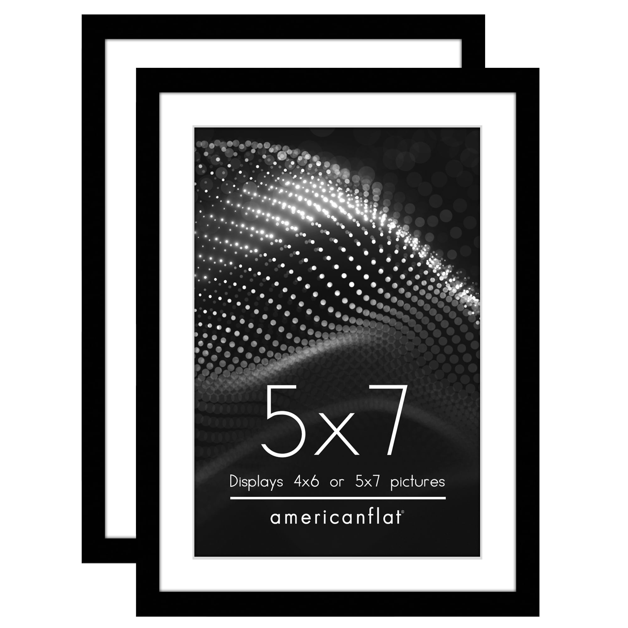 Americanflat 5x7 Picture Frame with 4x6 Mat Shatter-Resistant Glass 2 Pack Streamline Collection Thin Border - Black