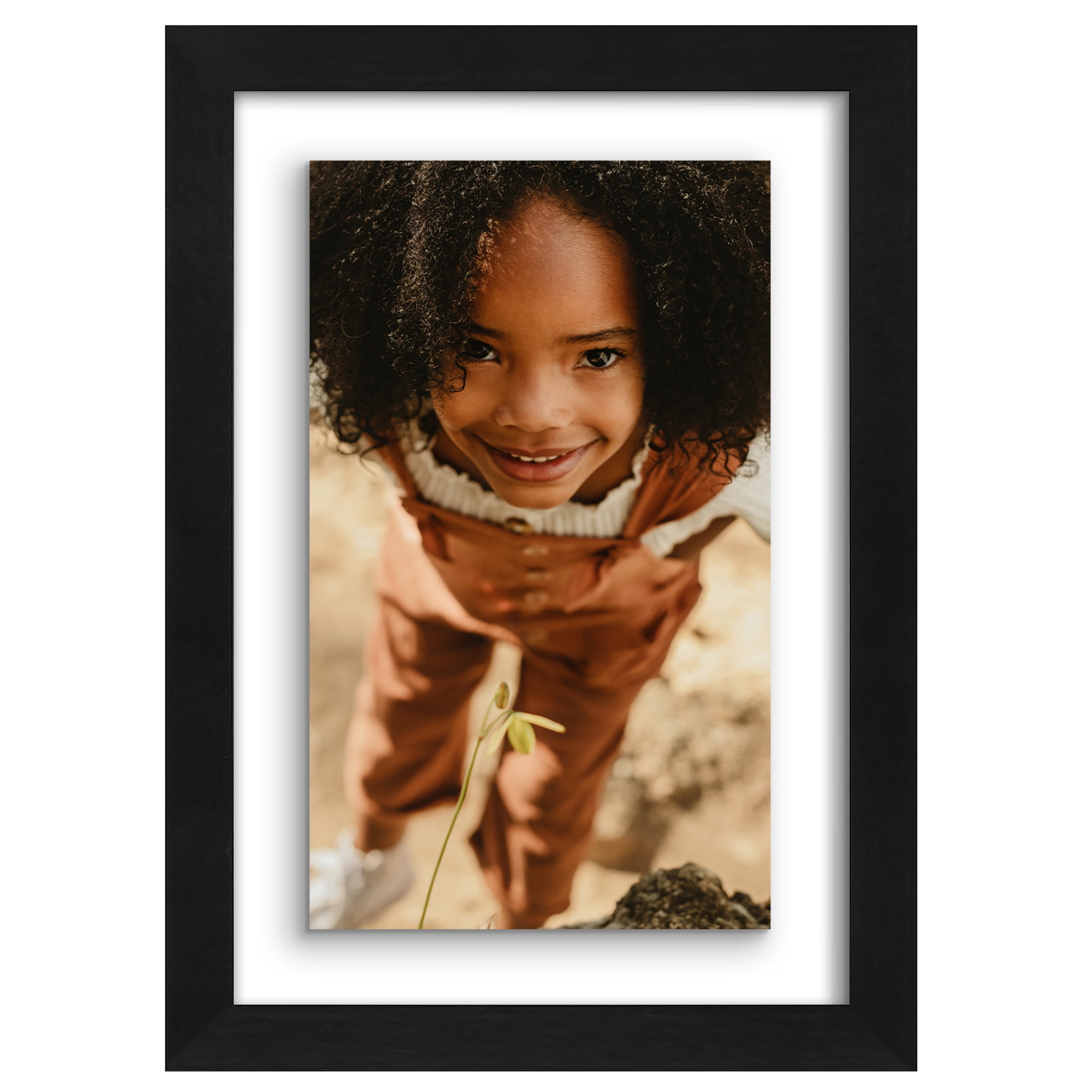 Americanflat 5x7 Picture Frame Floating Polished Crystal Clear Glass with 3x5 Mat Display Photo Signature Float - Black