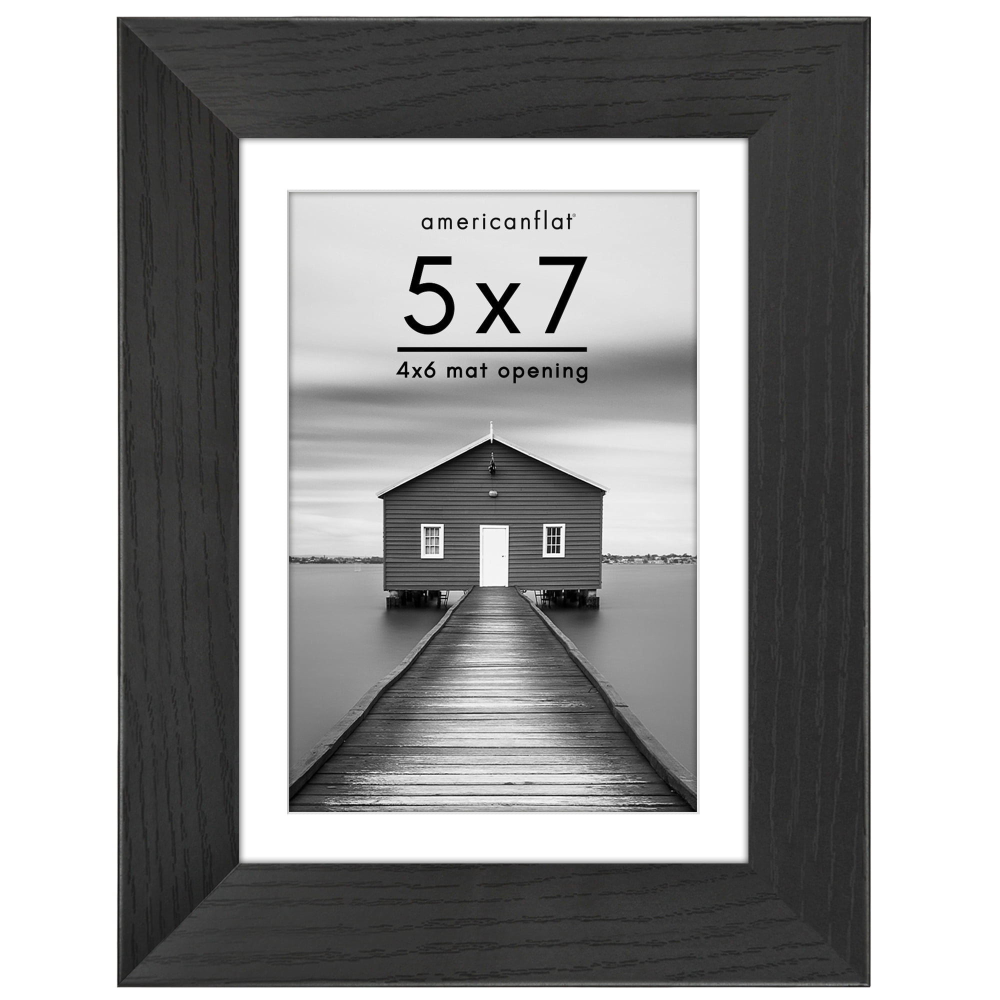 Americanflat 5x7 Picture Frame with Shatter-Resistant Glass with 4x6 Mat Display Photo Hudson Wide - Black