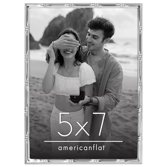 Americanflat 5x7 Picture Frame with Shatter-Resistant Glass Metal Bamboo Style Molding Elegant Frames - Silver
