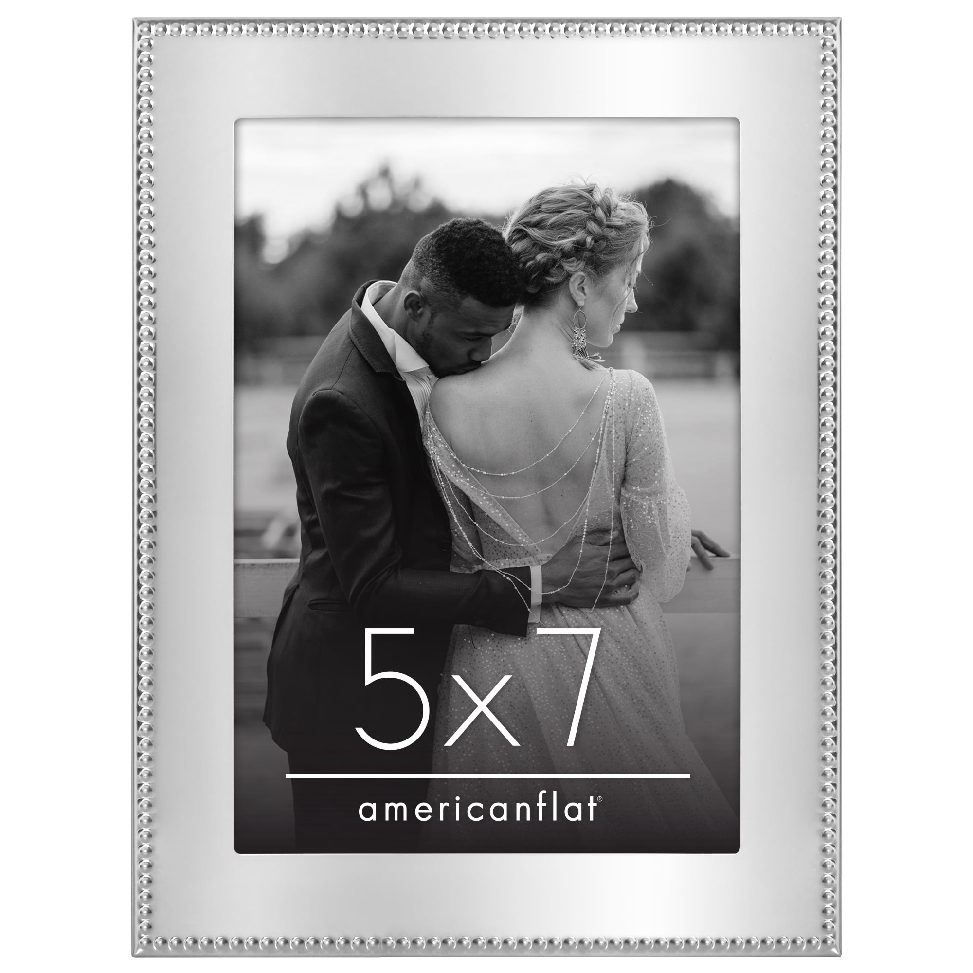 Americanflat 5x7 Picture Frame with Shatter-Resistant Glass Metal Beaded Style Detailing Elegant - Silver