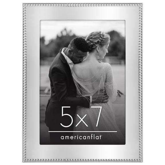 Americanflat 5x7 Picture Frame with Shatter-Resistant Glass Metal Beaded Style Detailing Elegant - Silver