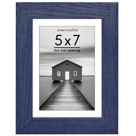 Americanflat 5x7 Picture Frame with Shatter-Resistant Glass Fits 4x6 Photos with Mat Hudson Distressed - Blue