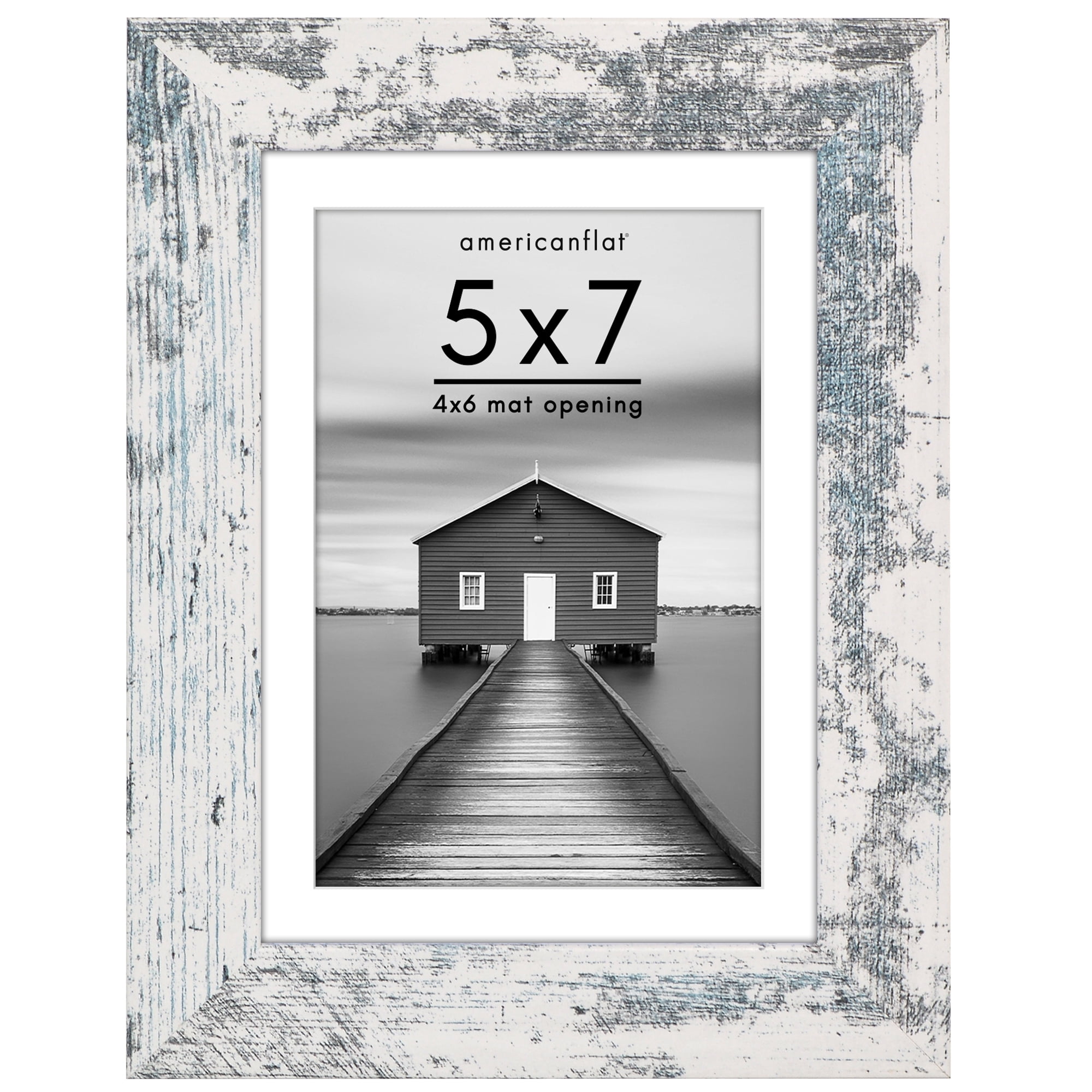Americanflat 5x7 Picture Frame with Shatter-Resistant Glass Fits 4x6 Photos with Mat Hudson Collection Distressed - White