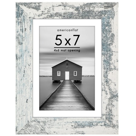 Americanflat 5x7 Picture Frame with Shatter-Resistant Glass Fits 4x6 Photos with Mat Hudson Collection Distressed - White