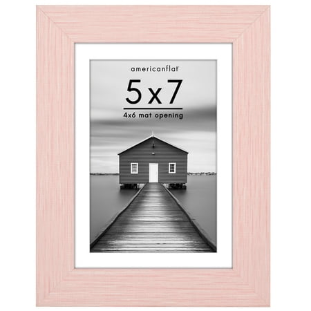 Americanflat 5x7 Picture Frame with Shatter-Resistant Glass Fits 4x6 Photos with Mat Hudson Distressed - Pink