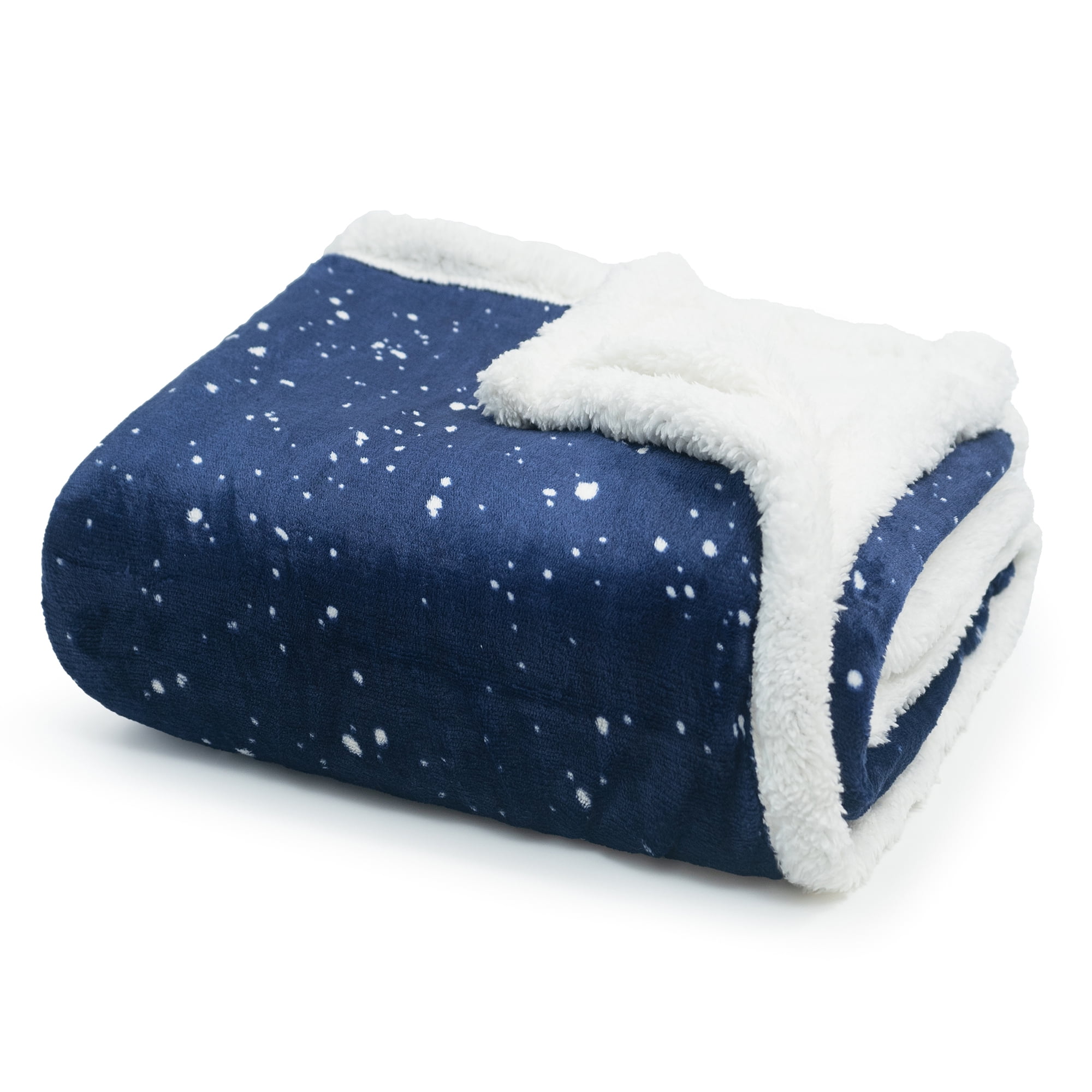 Americanflat 50x60 Printed Fleece and Reverse Sherpa Throw Blanket - Speckle Pattern - Reversible Design - Cozy Comfort for Couch or Bed - Dark Blue