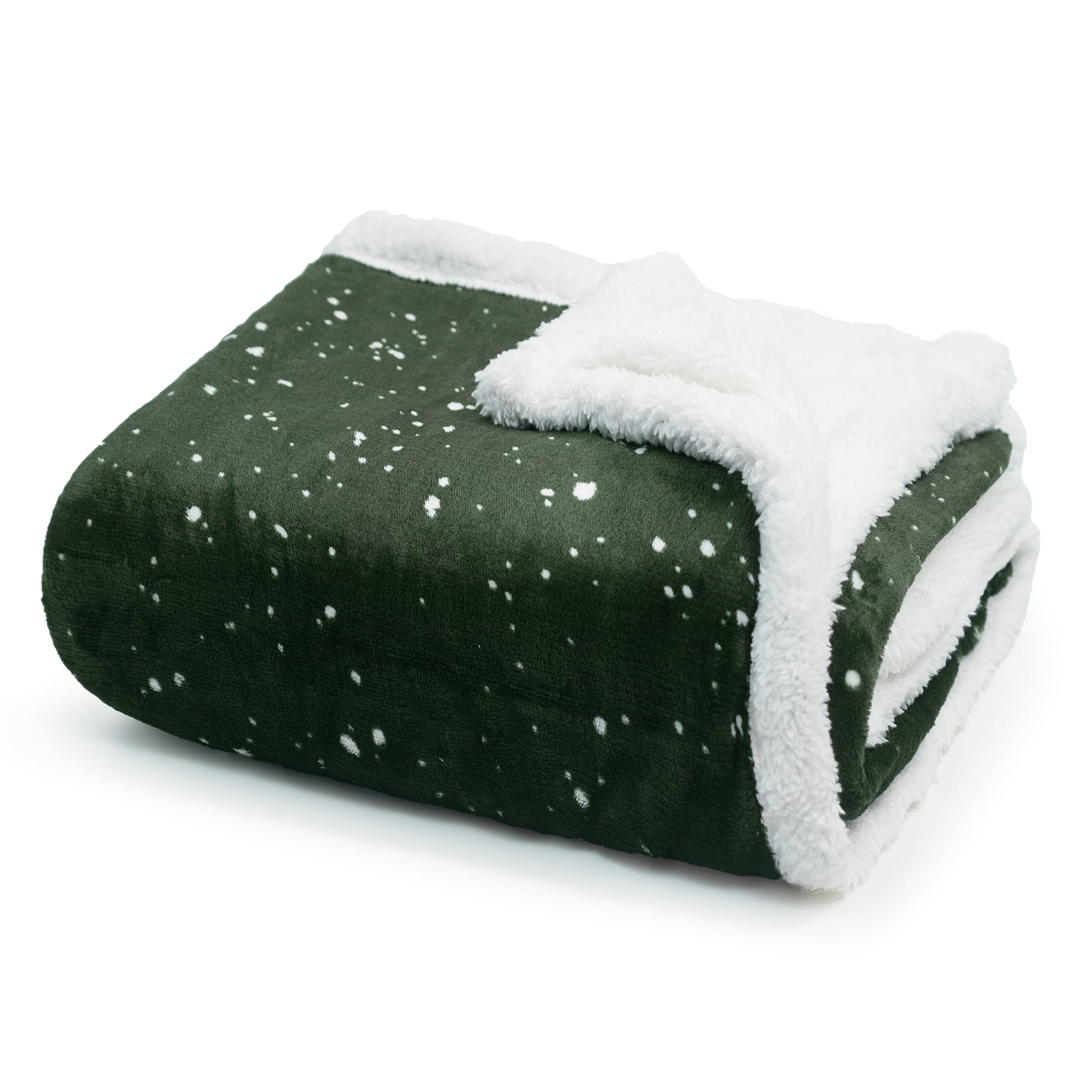Americanflat 50x60 Printed Fleece and Reverse Sherpa Throw Blanket - Speckle Pattern - Reversible Design - Cozy Comfort for Couch or Bed - Green