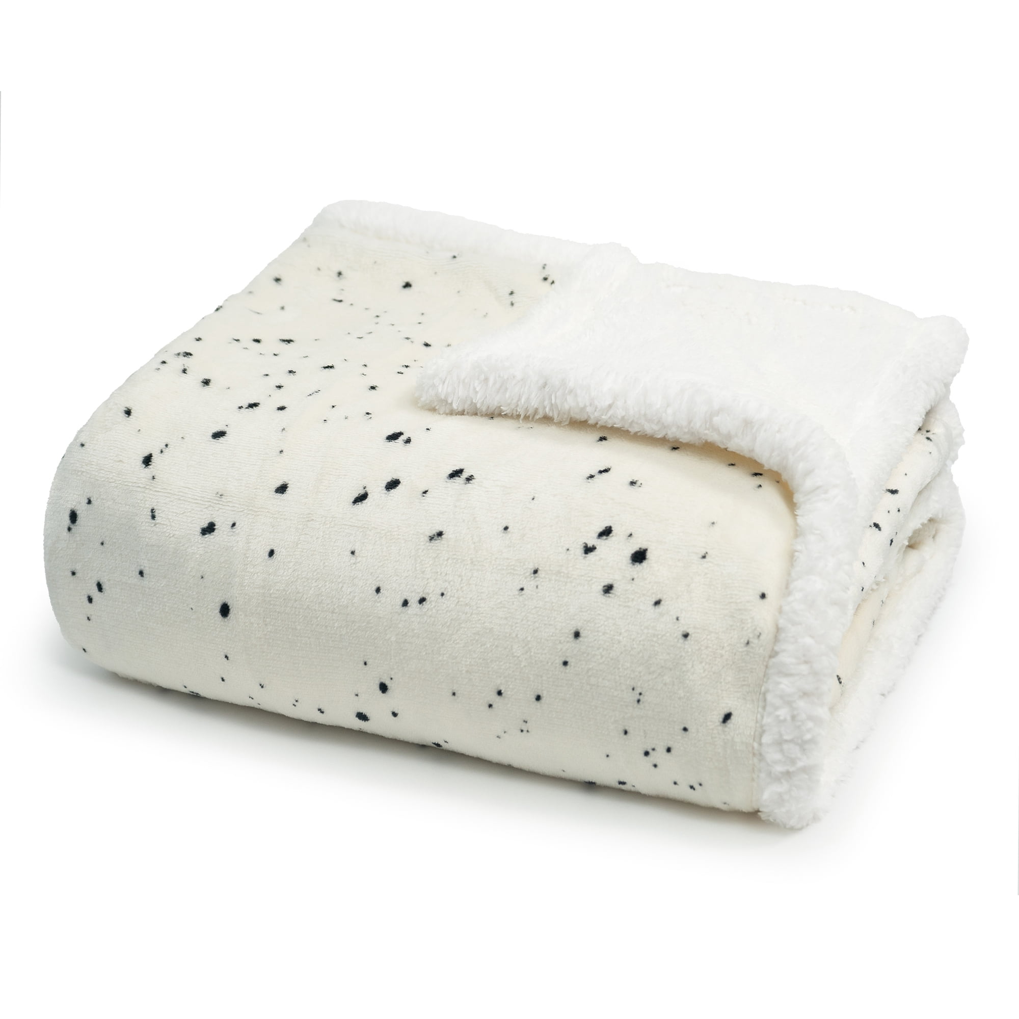 Americanflat 50x60 Printed Fleece and Reverse Sherpa Throw Blanket - Speckle Pattern - Reversible Design - Cozy Comfort for Couch or Bed - White