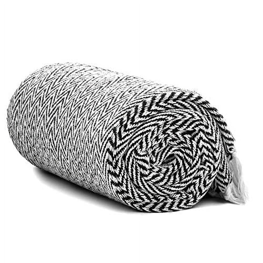Americanflat 50x60 Throw Blanket, 100% Cotton with Fringe, Black and White Herringbone, all seasons blanket