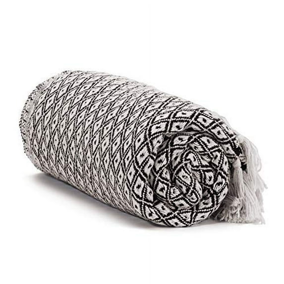 Americanflat 50x60 Throw Blanket, 100% Cotton with Fringe, Purple and White Diamond, all seasons blanket