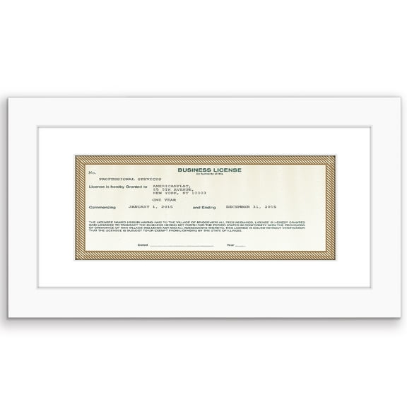 Americanflat 5x10 Business License Frame - Use as 3.5x8 Frame with Mat - White