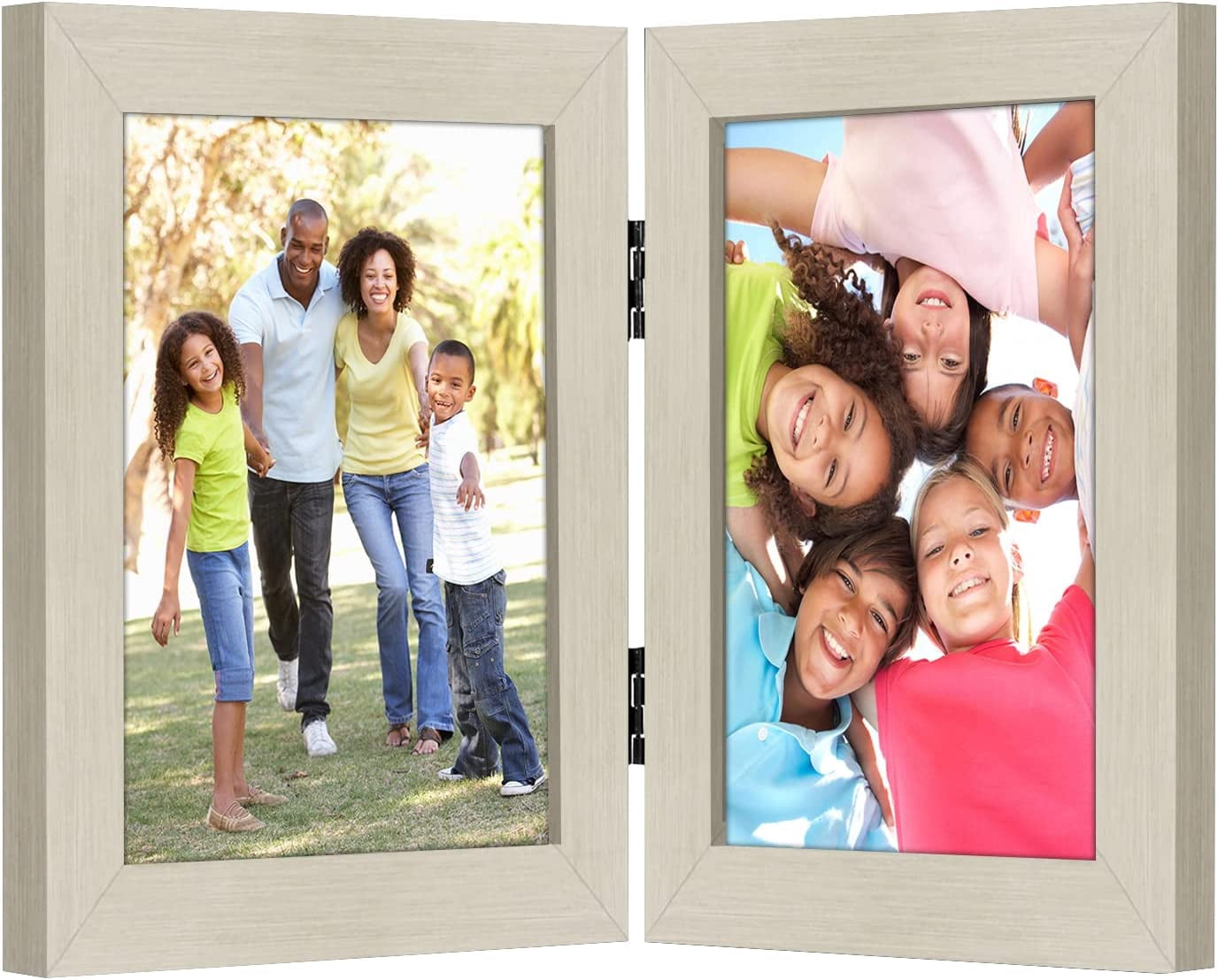 Americanflat 5x7 Hinged Picture Frame in Light Wood with Two Displays - Composite Wood with Polished Glass for Tabletop