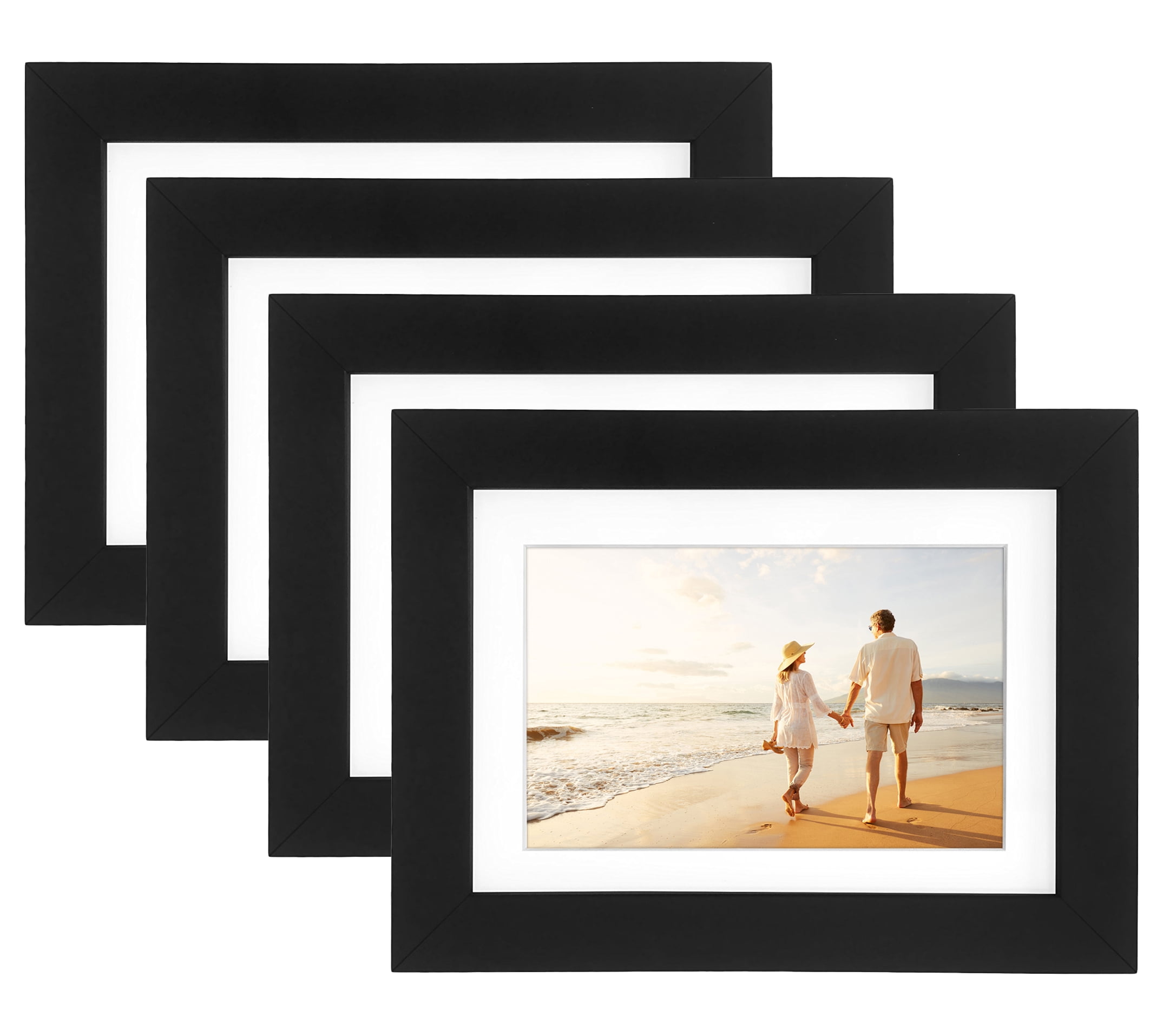 Americanflat 5x7 Picture Frame in Black Set of 4 - Displays 4x6 With Mat and 5x7 Without Mat - Composite Wood with Shatter Resistant Glass - Horizontal and Vertical Formats for Wall and Tabletop
