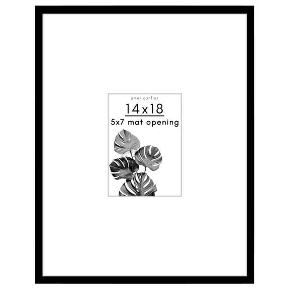 Americanflat 14x18 Picture Frame with Polished Plexiglass with 5x7 Mat Display Photo Streamline Thin - Black