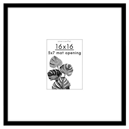 Americanflat 16x16 Picture Frame with Polished Plexiglass with 5x7 Mat Display Photo Streamline Thin - Black
