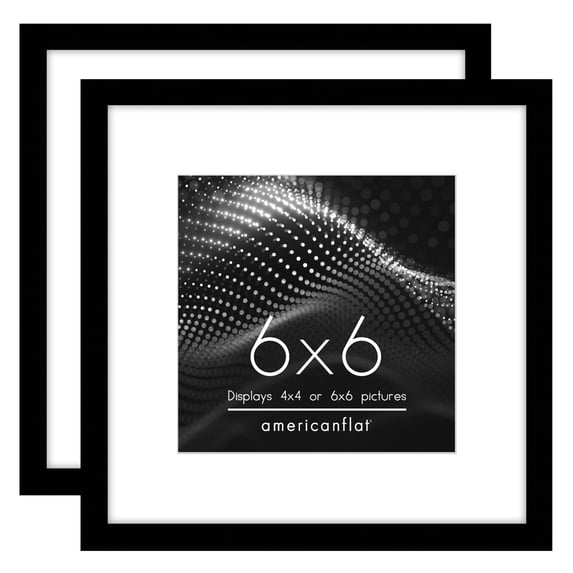 Americanflat 6x6 Picture Frame with Shatter-Resistant Glass with 4x4 Mat 2 Pack Display Photo Square - Black