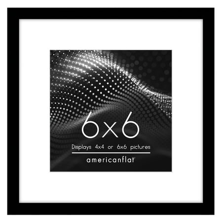 Americanflat 6x6 Picture Frame with Shatter-Resistant Glass with 4x4 Mat Display Photo Streamline - Black