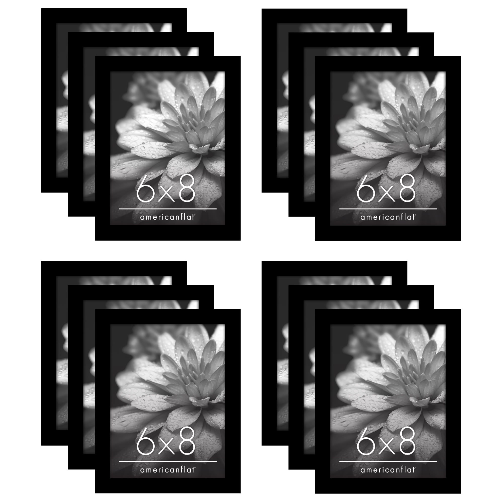 Americanflat 6x8 Picture Frame with Polished Plexiglass 12 Pack Signature Collection Frames Photo - Black