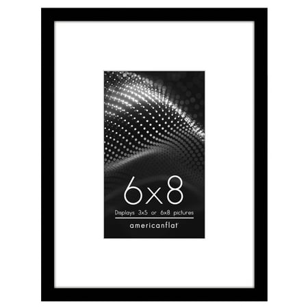 Americanflat 6x8 Picture Frame with Shatter-Resistant Glass with 3x5 Mat Display Photo Streamline - Black
