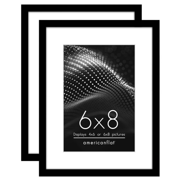 Americanflat 6x8 Picture Frame with Shatter-Resistant Glass with 4x6 Mat 2 Pack Display Photo Tabletop - Black