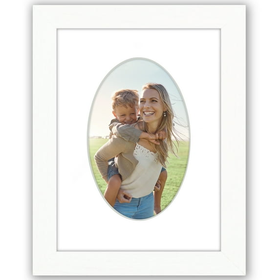 Americanflat 6" x 8" Picture Frame with Oval-Shaped Mat - White