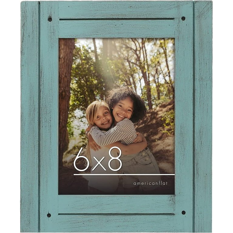 Americanflat 6x8 Rustic Picture Frame in Turquoise Blue with Textured Wood  and Polished Glass - Horizontal and Vertical Formats for Wall and Tabletop