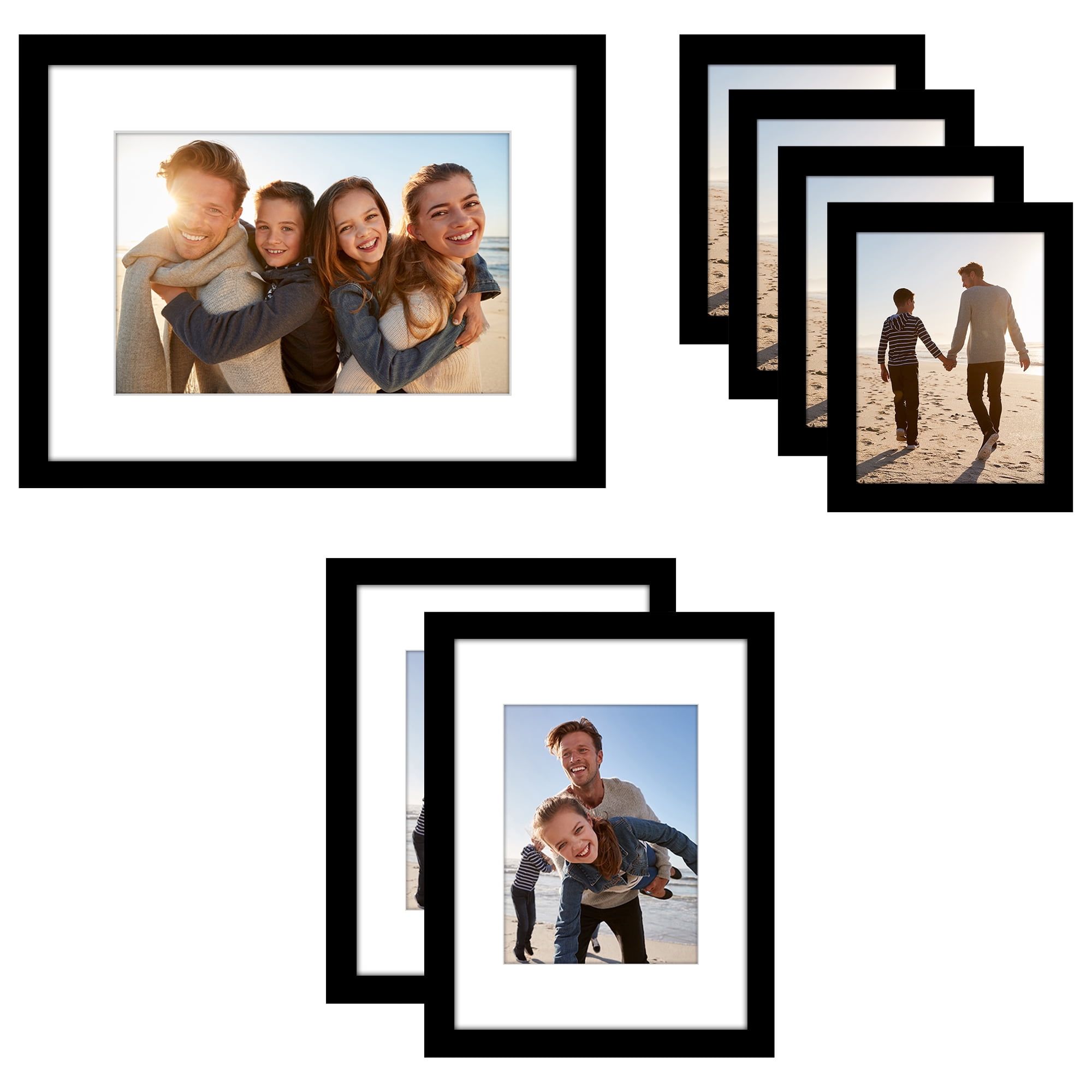 Americanflat 16x12, 9x12, 6x8 Picture Frame with Shatter-Resistant Glass 7 Pack Frames Gallery Wall - Black