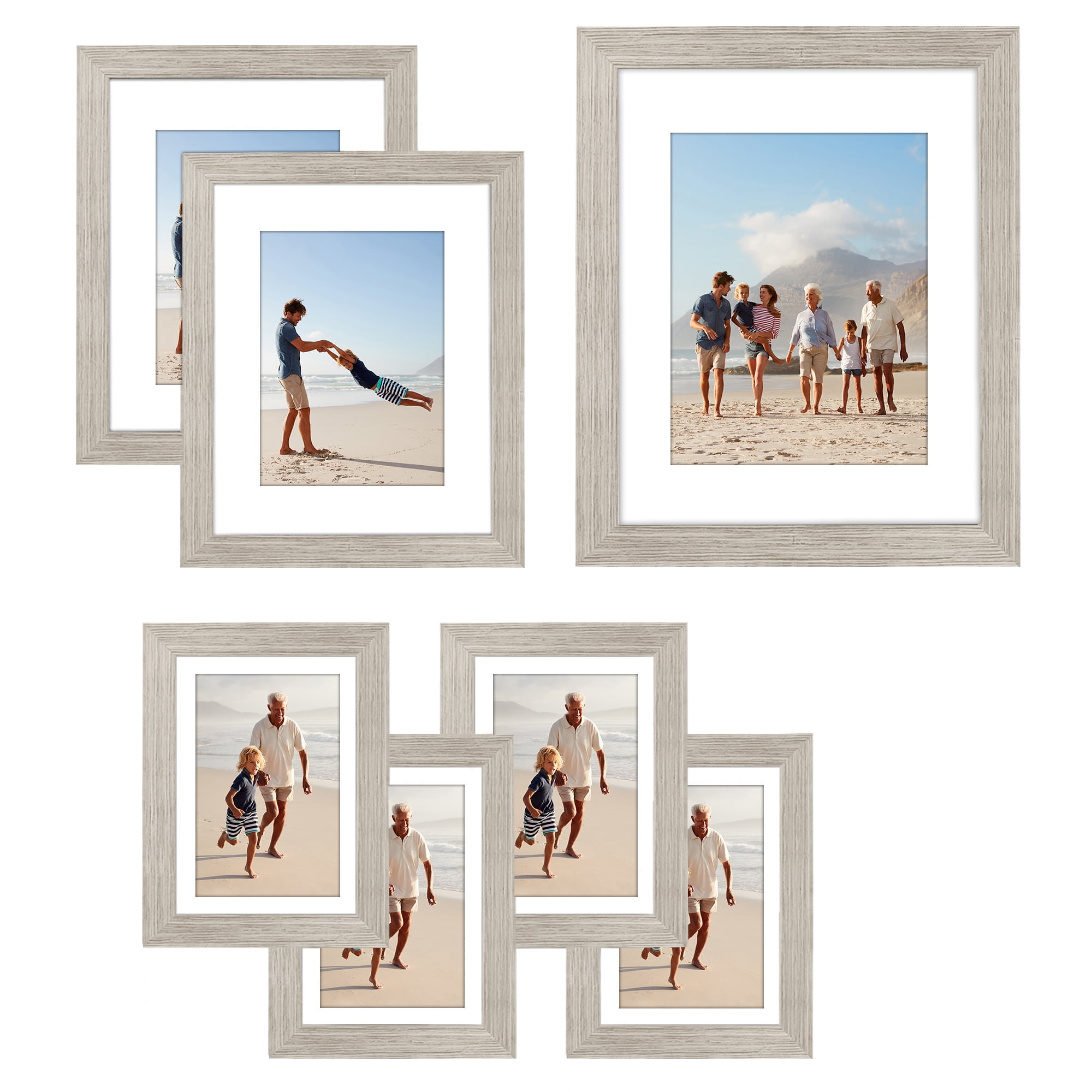 Americanflat 7 Pack Picture Frame with Shatter-Resistant Glass 11x14, 8x10, 5x7 Gallery Wall Signature - Driftwood