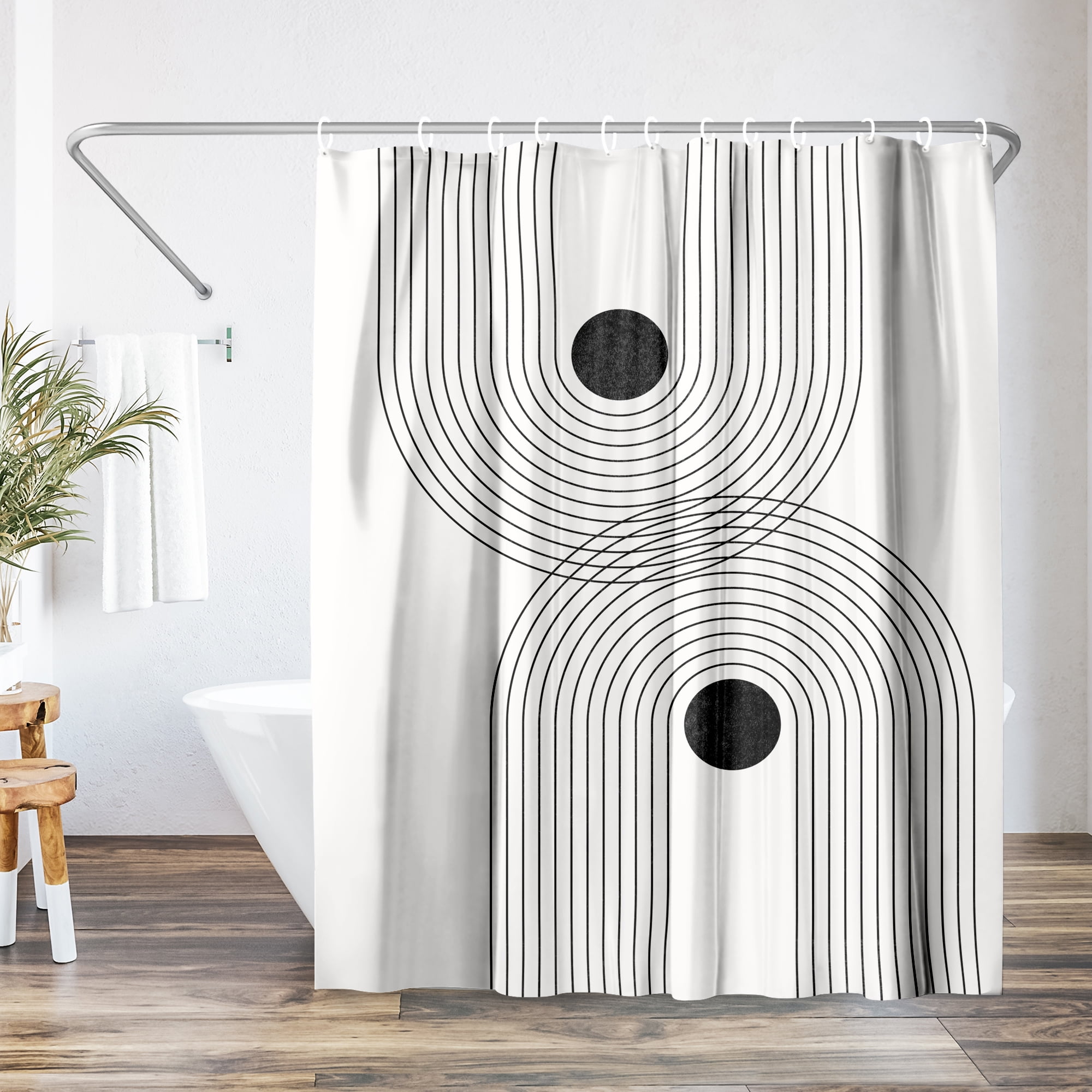 Americanflat 71" x 74" Shower Curtain, Black Geometrical Line Art 2 by Tetyana Karankovska