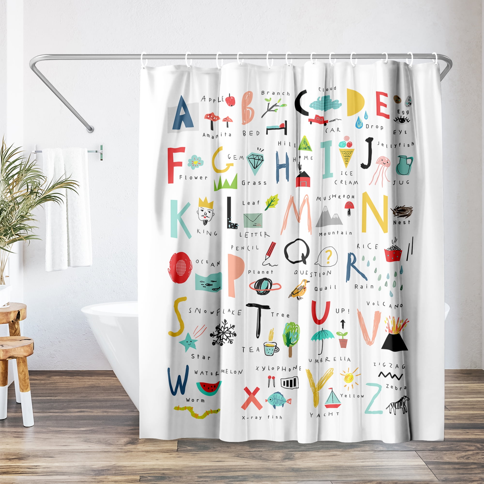 Americanflat 71x74 Hand Drawn Alphabet Shower Curtain - 100% Polyester Shower Curtain