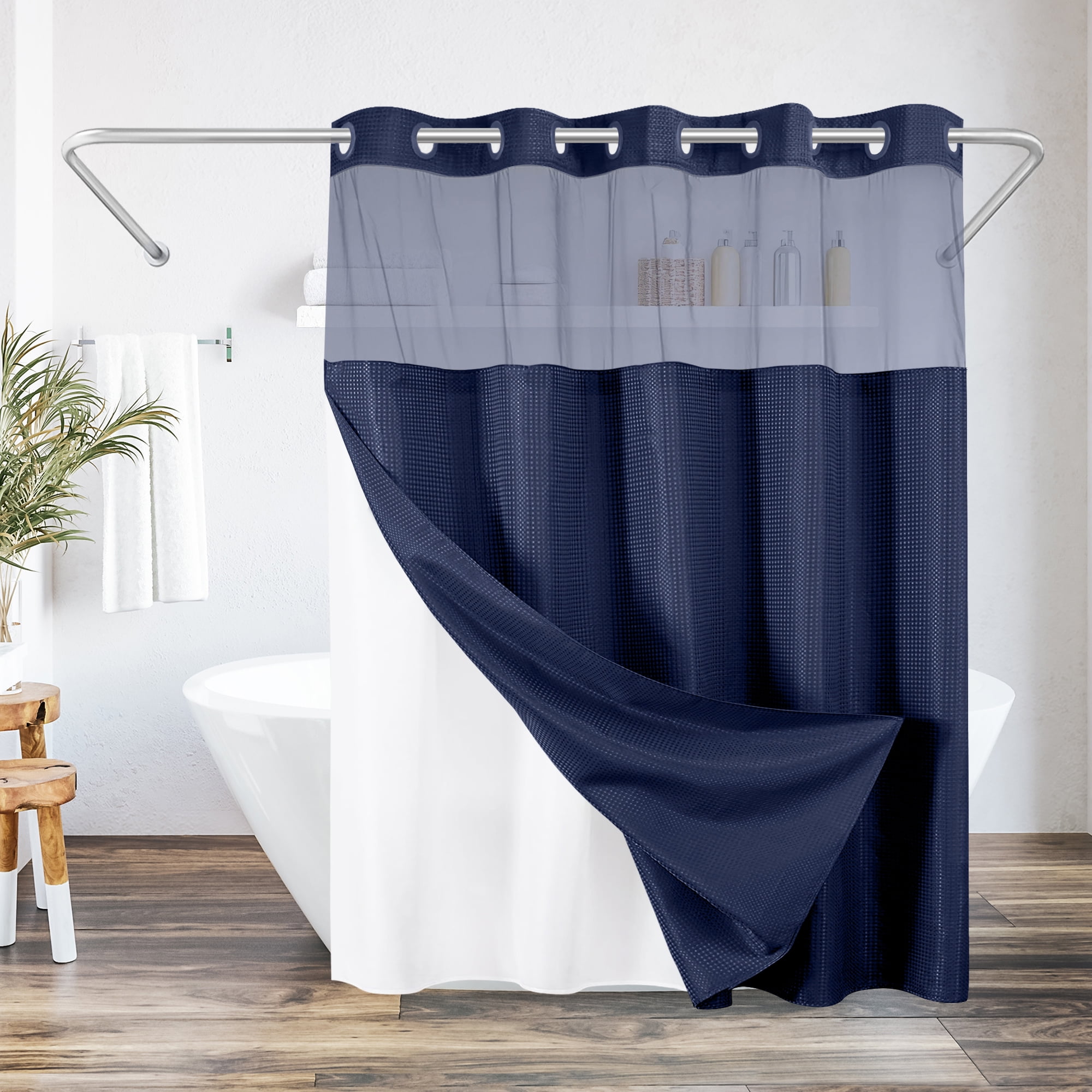 Blue Hookless Shower Curtainnull