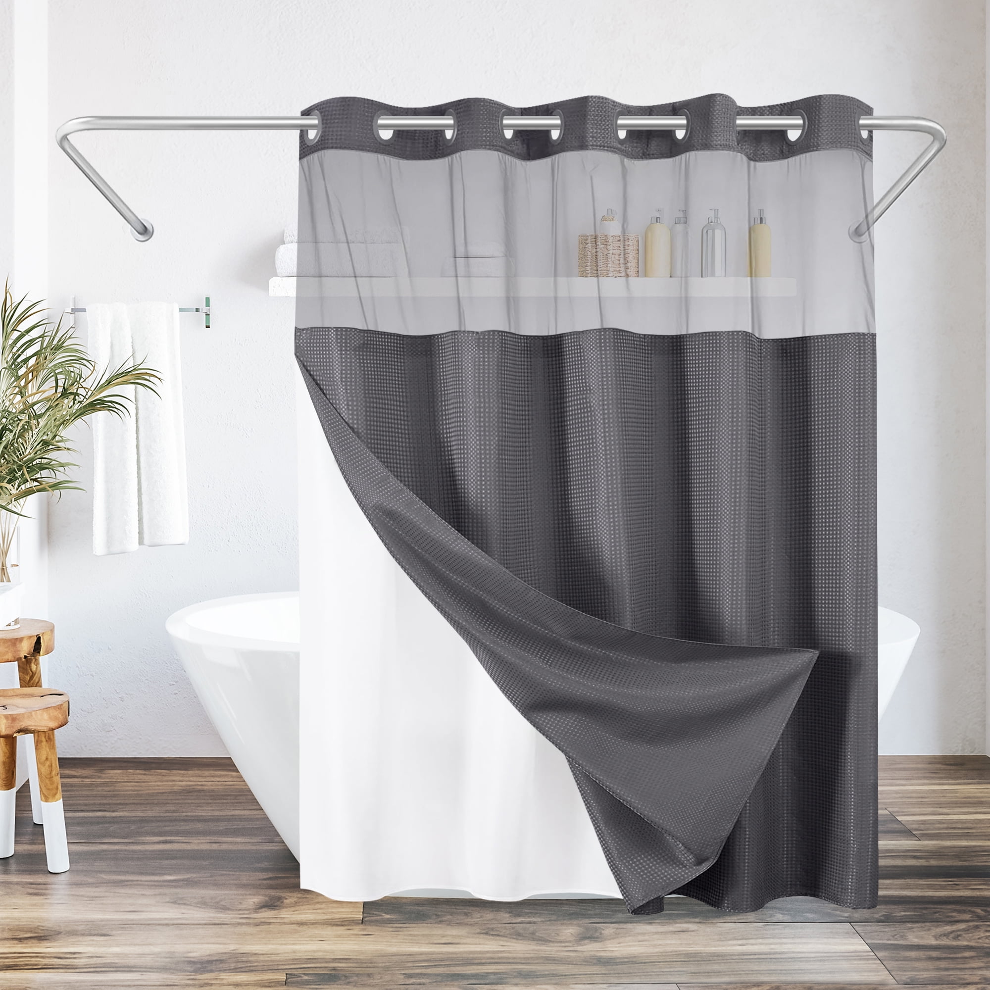 Americanflat 72x75 Grey Hookless Waffle Pattern Shower Curtain - Water ...