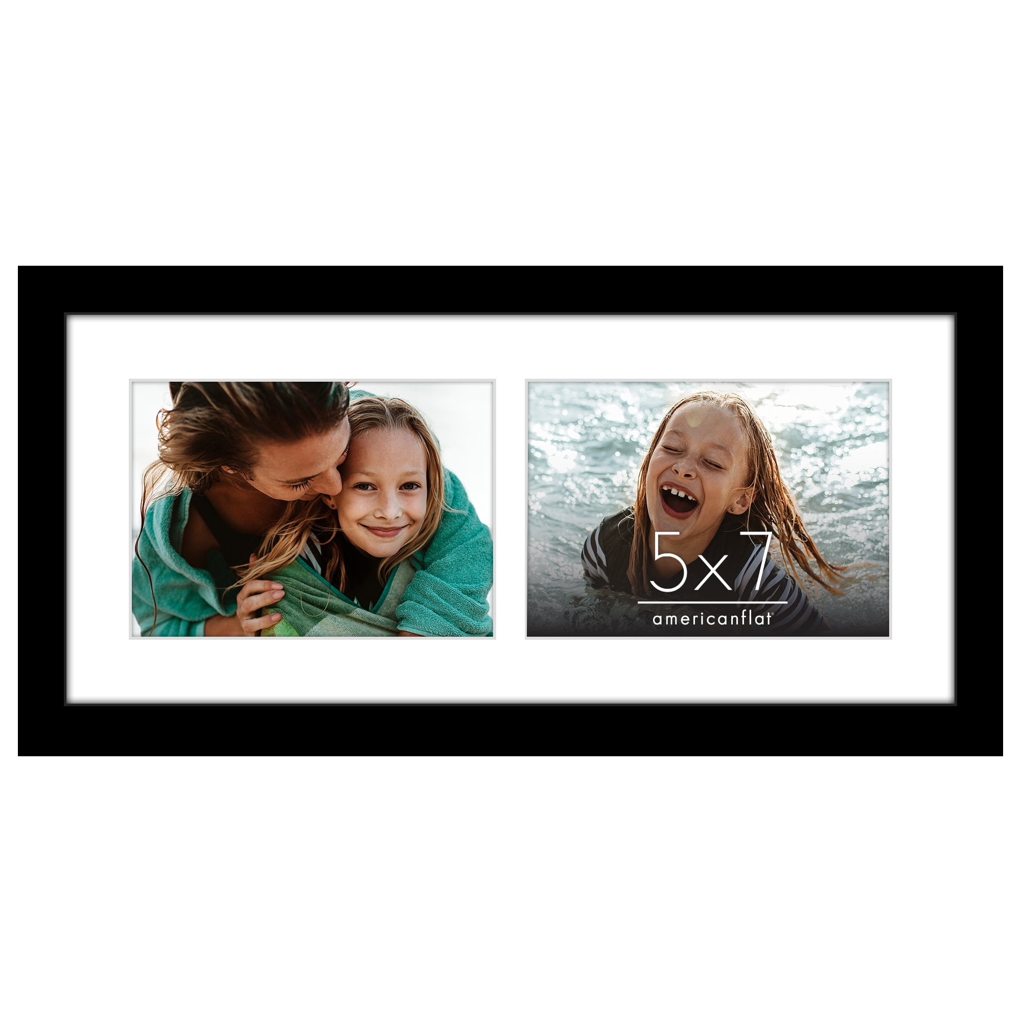 Americanflat 5x7 Double Picture Frame with Shatter-Resistant Glass Fits 2 use as One 7x16 Frame Signature - Black
