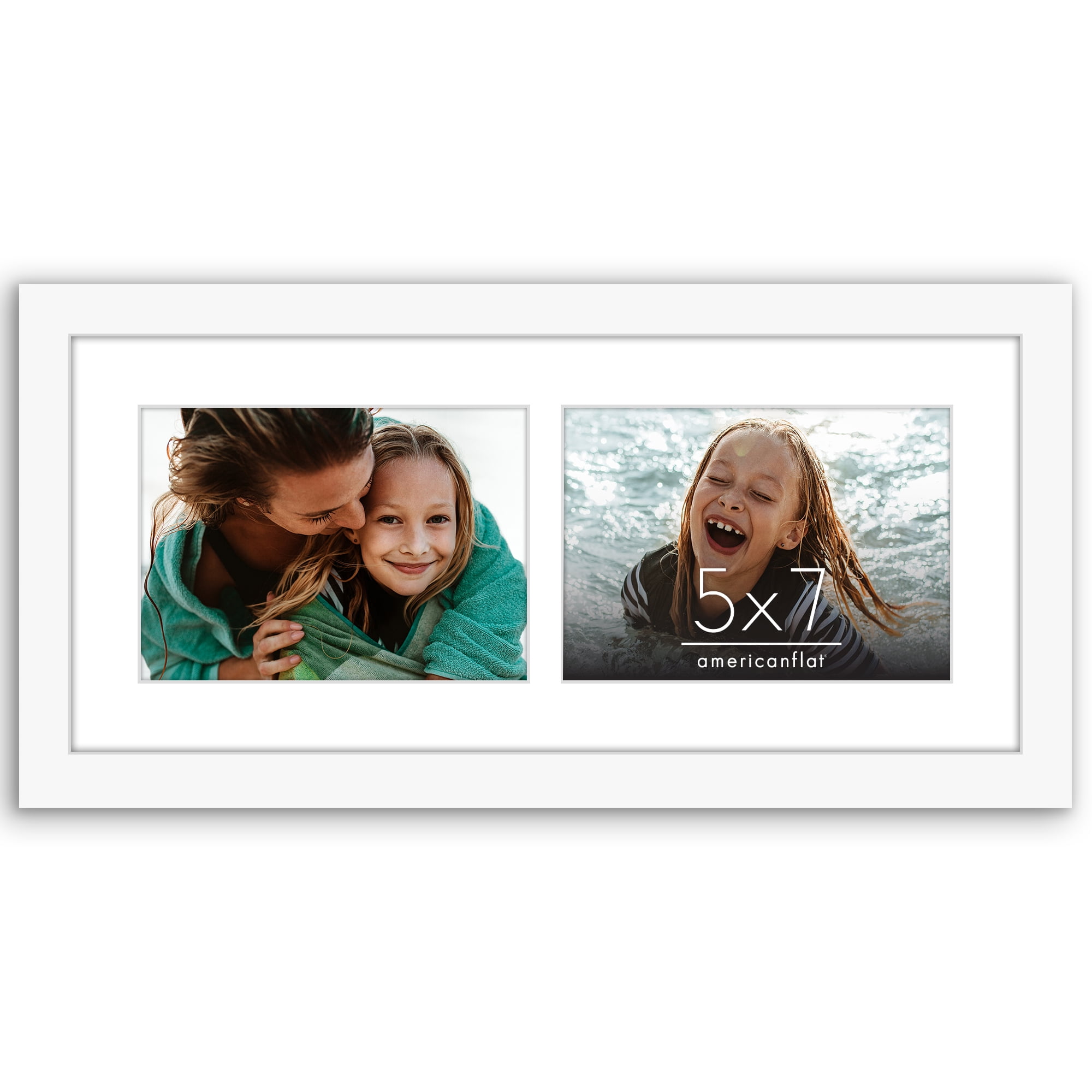 Americanflat 5x7 Double Picture Frame with Shatter-Resistant Glass Fits 2 use as One 7x16 Frame Signature - White