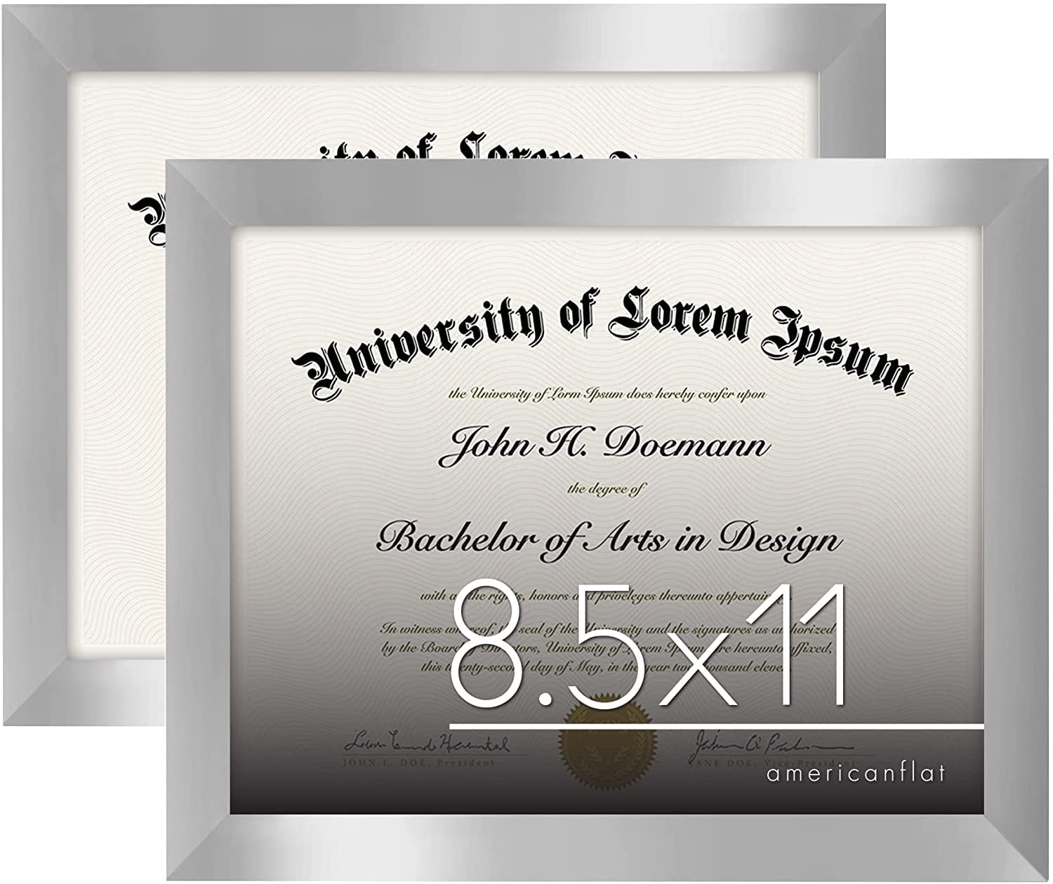 Americanflat 8.5x11 Diploma Frame in Silver with Shatter Resistant