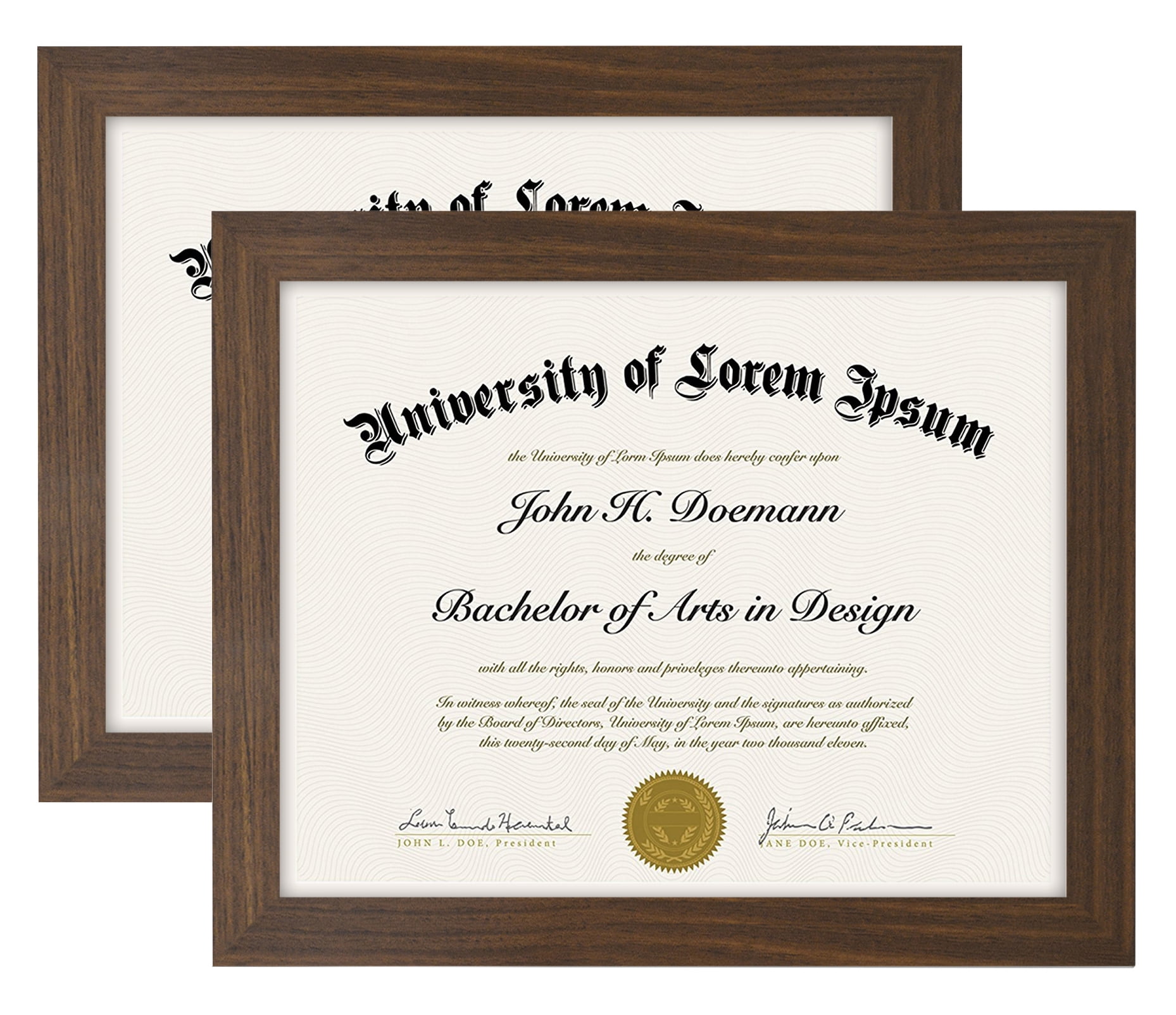 Americanflat 8.5x11 Diploma Frame in Walnut with Shatter Resistant Glass - Horizontal and Vertical Formats for Wall and Tabletop (2 Pack)