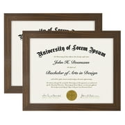 Americanflat 8.5x11 Diploma Frame in Walnut with Shatter Resistant Glass - Horizontal and Vertical Formats for Wall and Tabletop (2 Pack)