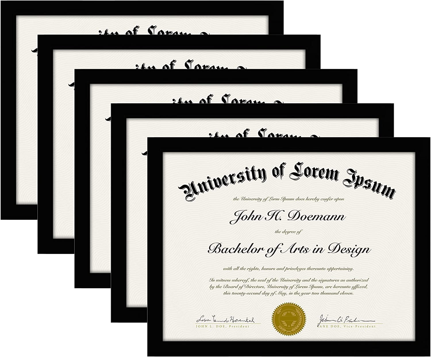 Americanflat 8.5x11 Picture Frame in Black - Set of 5 Frames - Displays 8.5X11" Certificates or Documents - with Plexiglass Cover, Sawtooth Hanger For Horizontal or Vertical Display