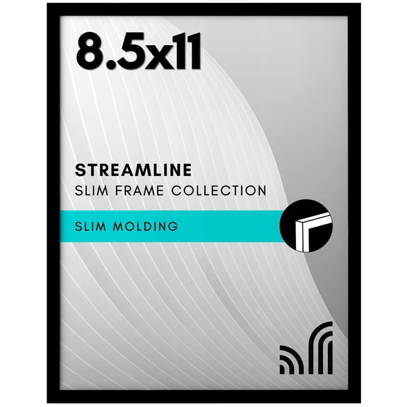 Americanflat 8.5x11 Picture Frame XEF1with Shatter-Resistant Glass - Streamline Thin Border Picture Frame for Tabletop and Wall Display - Hanging Hardware and Easel Stand Included - Black