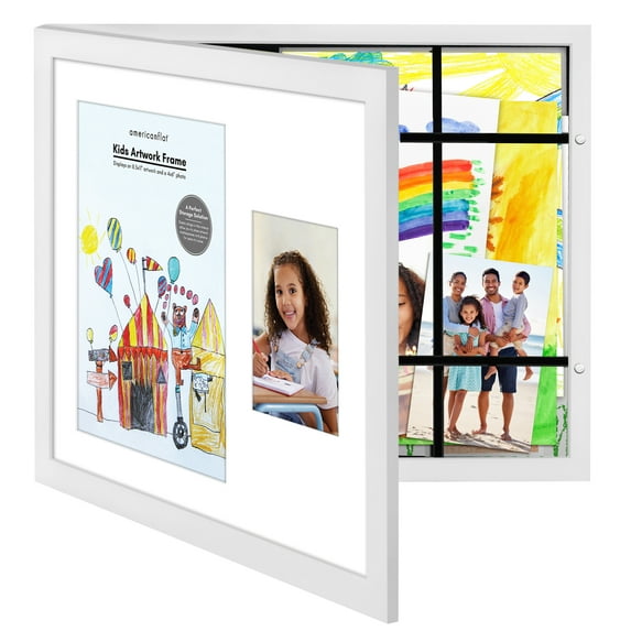 Americanflat 8.5x11 and 4x6 Art Frame for Kids Displays 2 Images - Perfect for Wall Decor - White