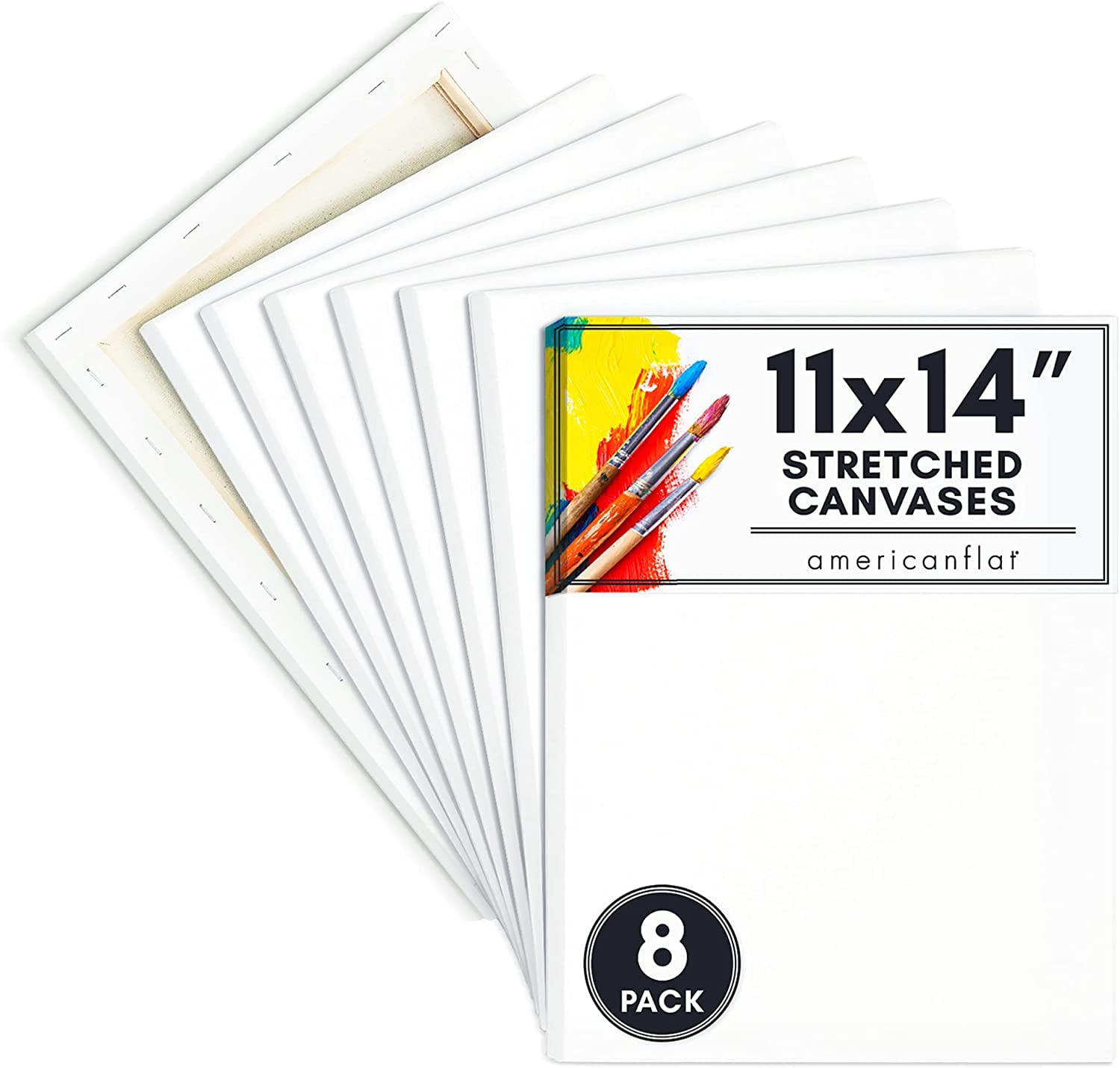 Americanflat 8 Piece 11x14 Pre Stretched Blank Canvas Boards with 0.64