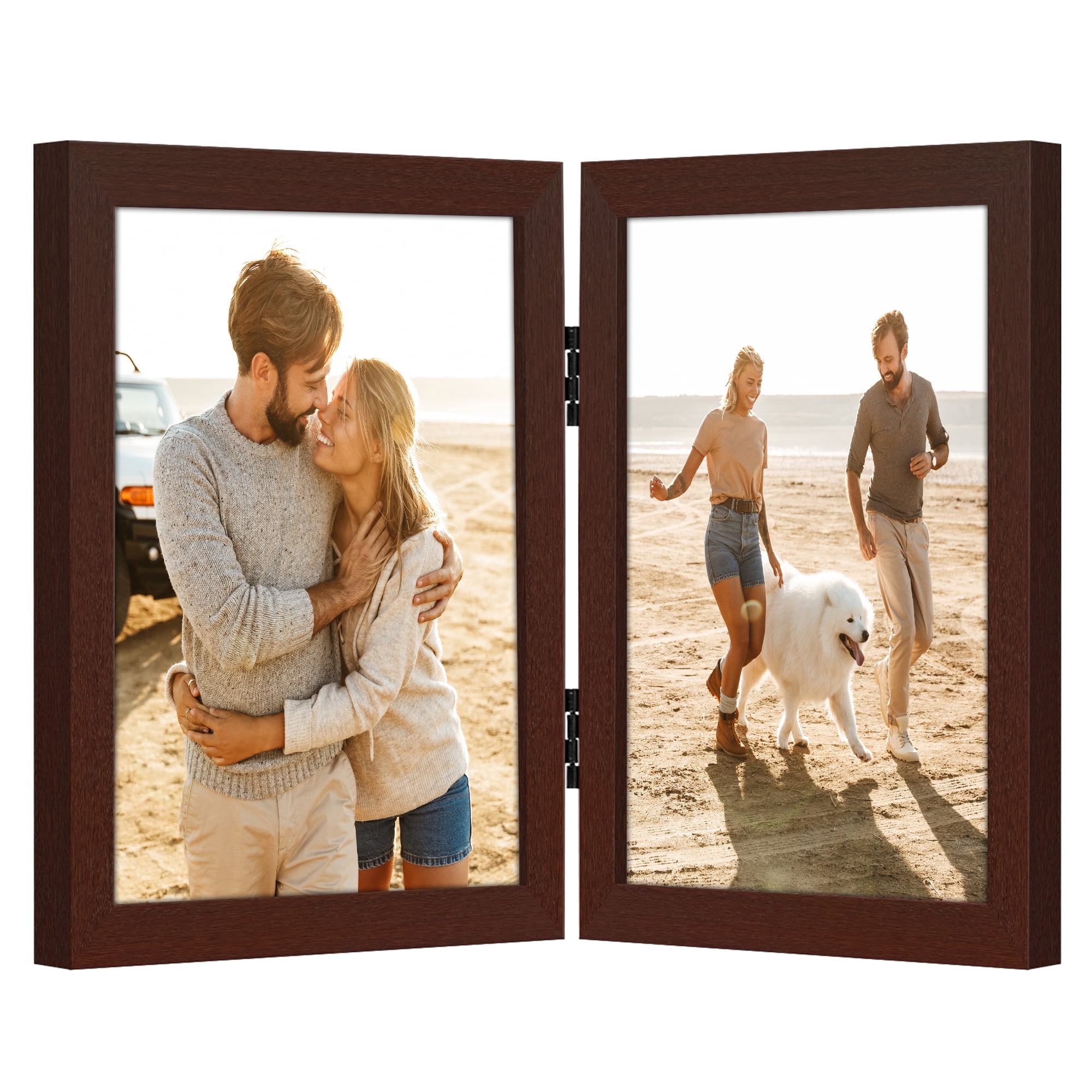 Americanflat 8x10 Hinge Frame with Shatter-Resistant Glass Hinged Double Frames Signature Photo - Mahogany
