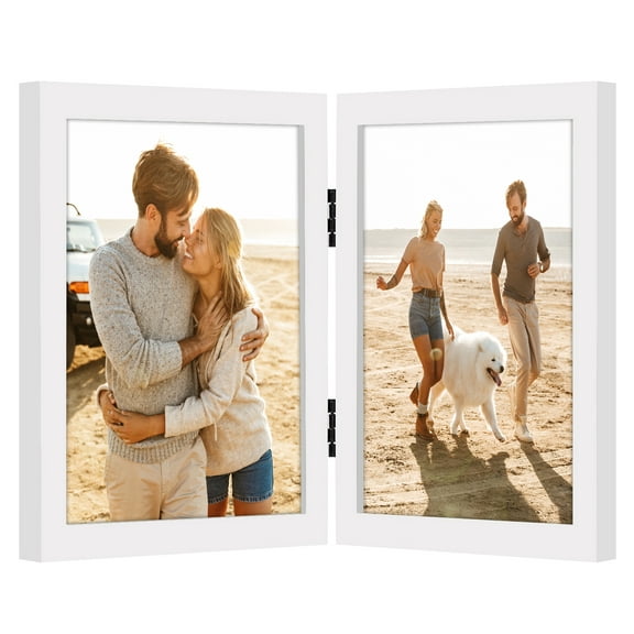 Americanflat 8x10 Hinge Frame with Shatter-Resistant Glass Hinged Double Frames Signature Collection - White