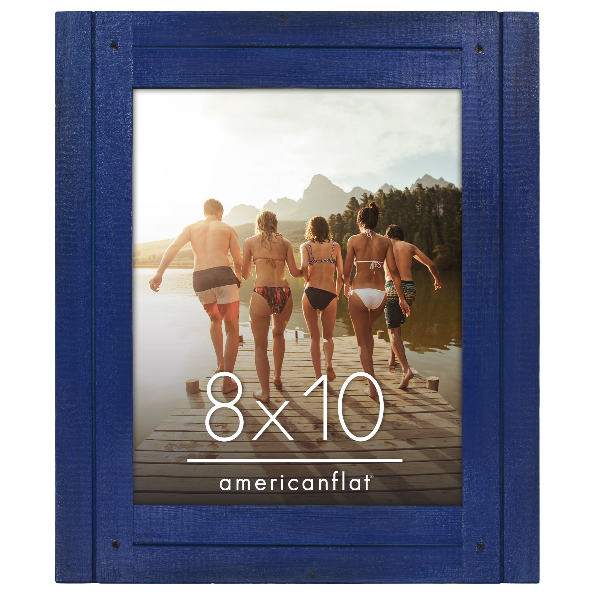 Americanflat 8x10 Picture Frame Polished Crystal Clear Glass Hampton Collection Distressed Frames - Navy Blue