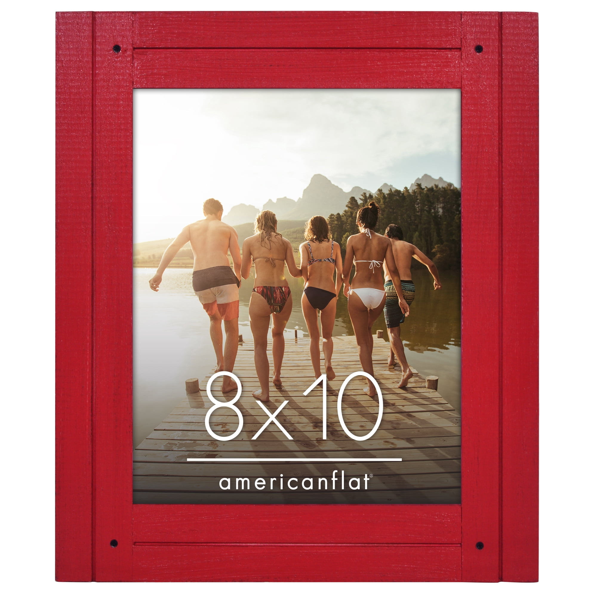 Americanflat 8x10 Picture Frame Polished Crystal Clear Glass Hampton Collection Distressed Frames Wall - Red