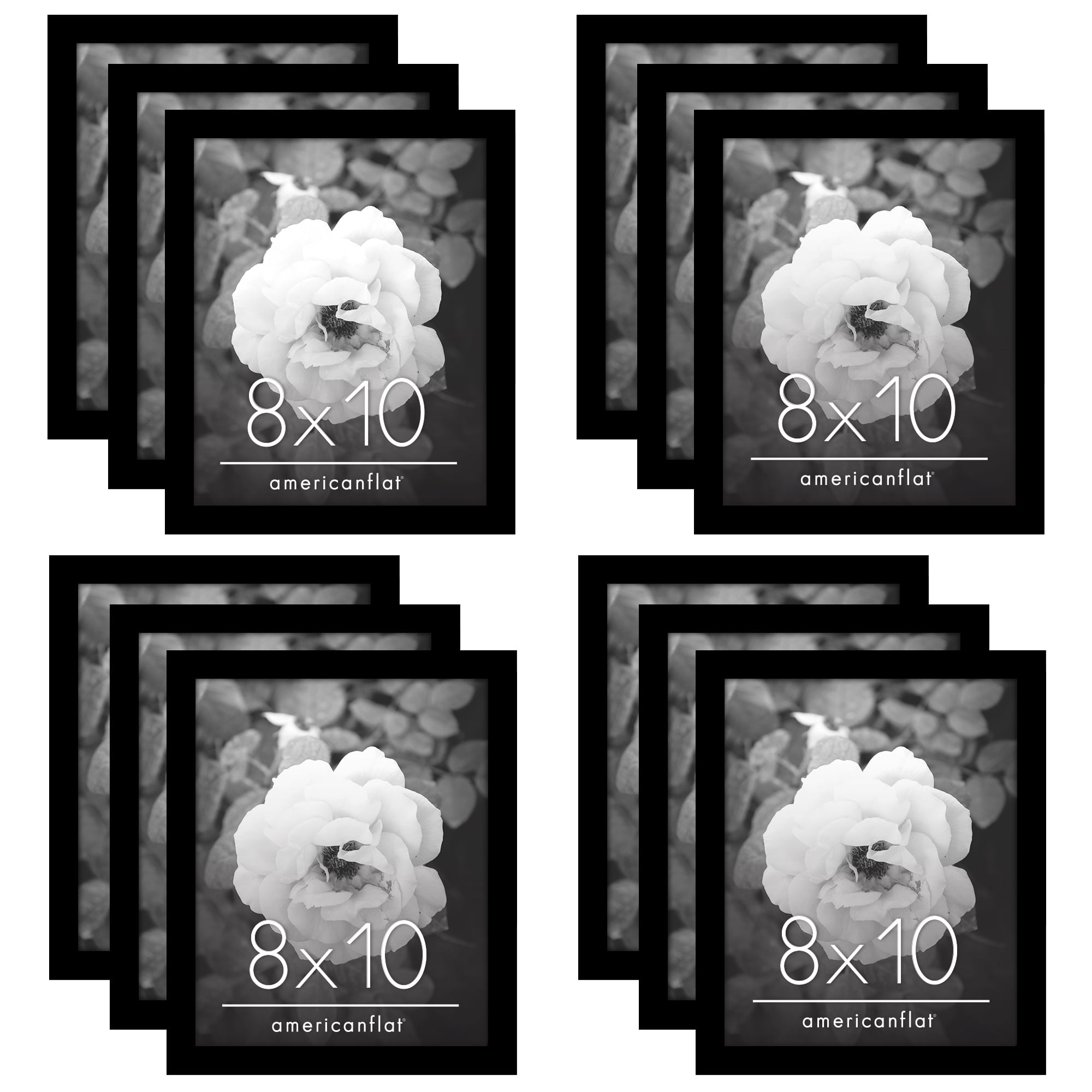 Americanflat 8x10 Picture Frame with Polished Plexiglass 12 Pack Signature Collection Frames Photo - Black